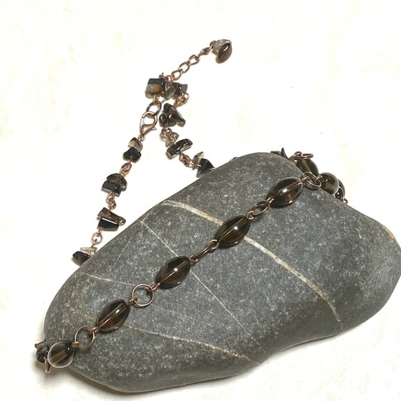 Genuine Dark Smoky Quartz Bib Necklace, Gemstone & Copper Choker - Picture 5 of 14